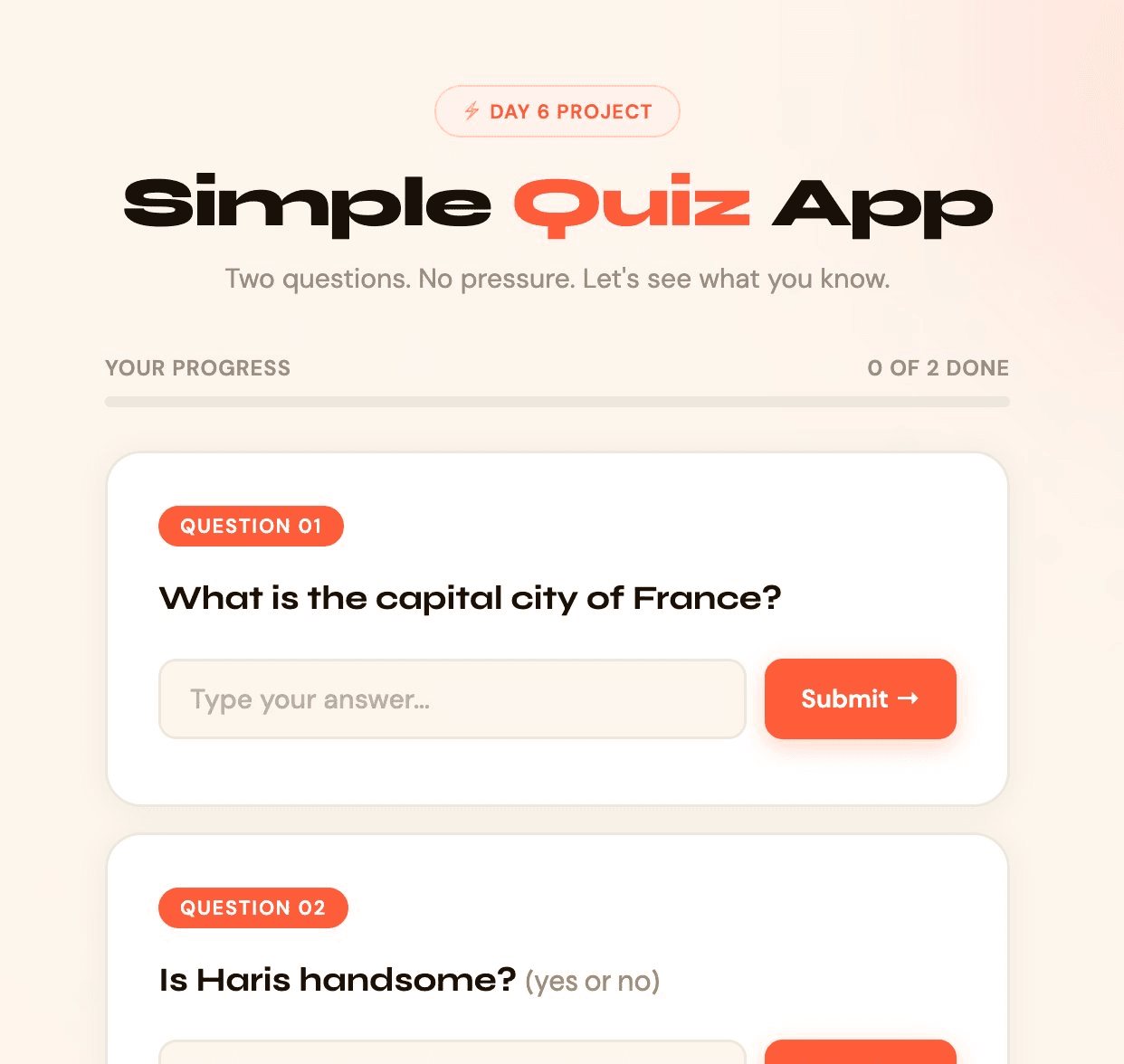 Day 6 · Quiz app