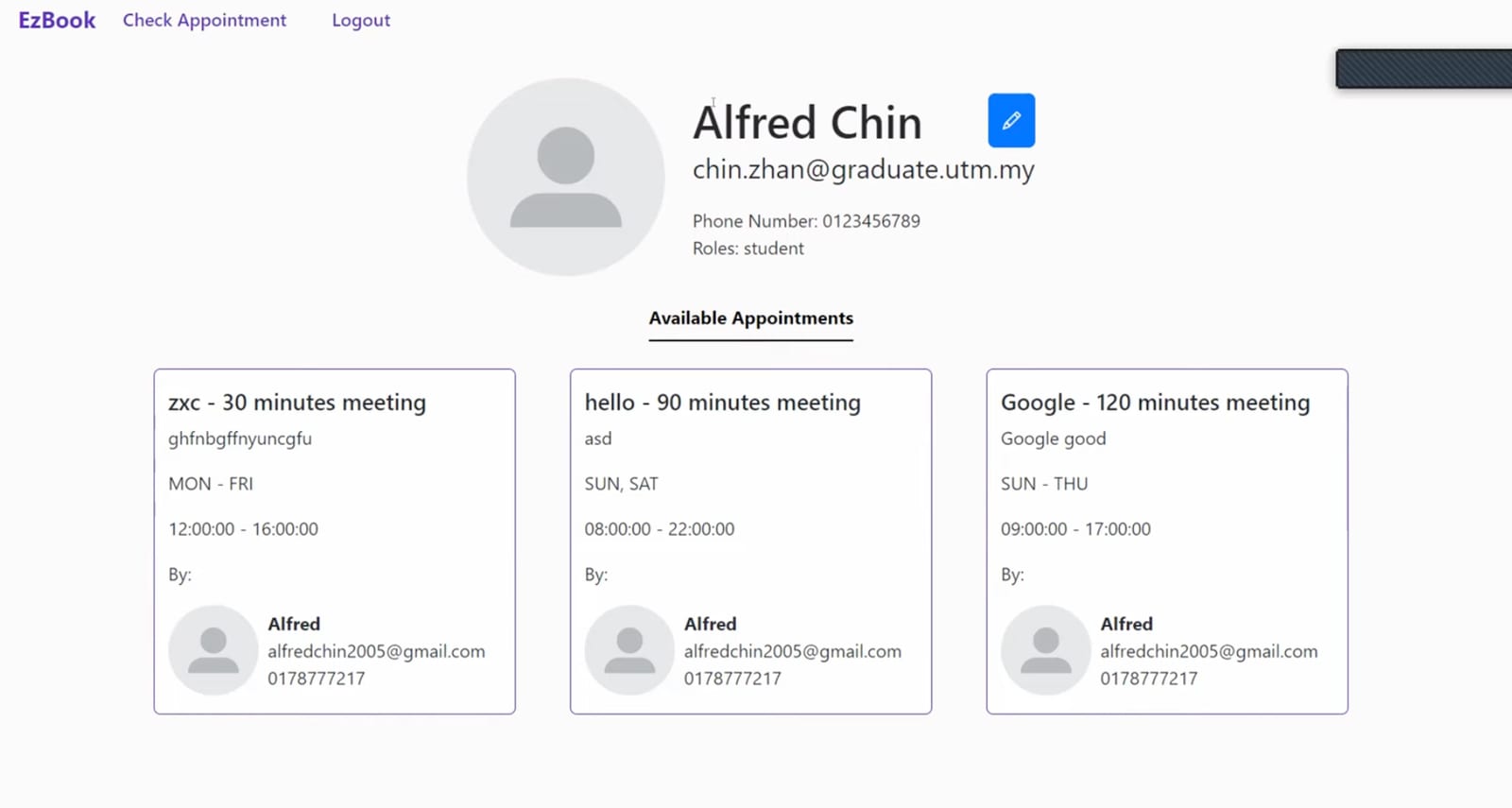 Ezbook - Student Booking App