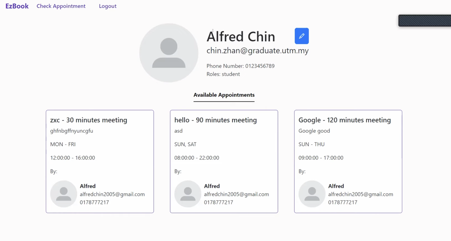 Ezbook - Student Booking App