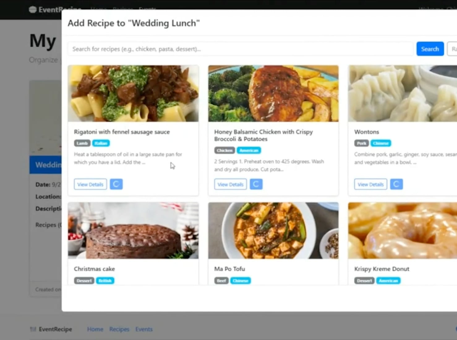 EventRecipe: Simplifying Event Meal Planning