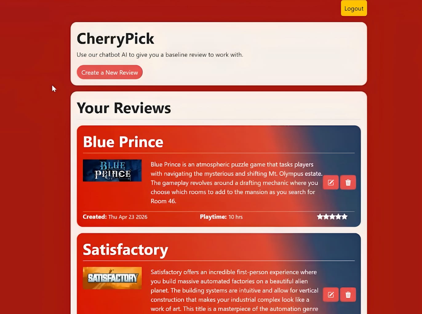 CherryPick: AI-Assisted Video Game Review Platform